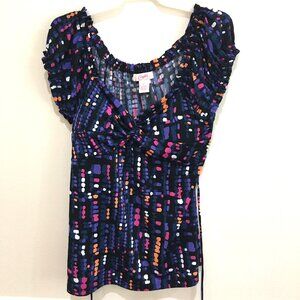 Candie's Polka Dot Short Sleeve Summer Peasant Top, Light Padding-Junior Size XL